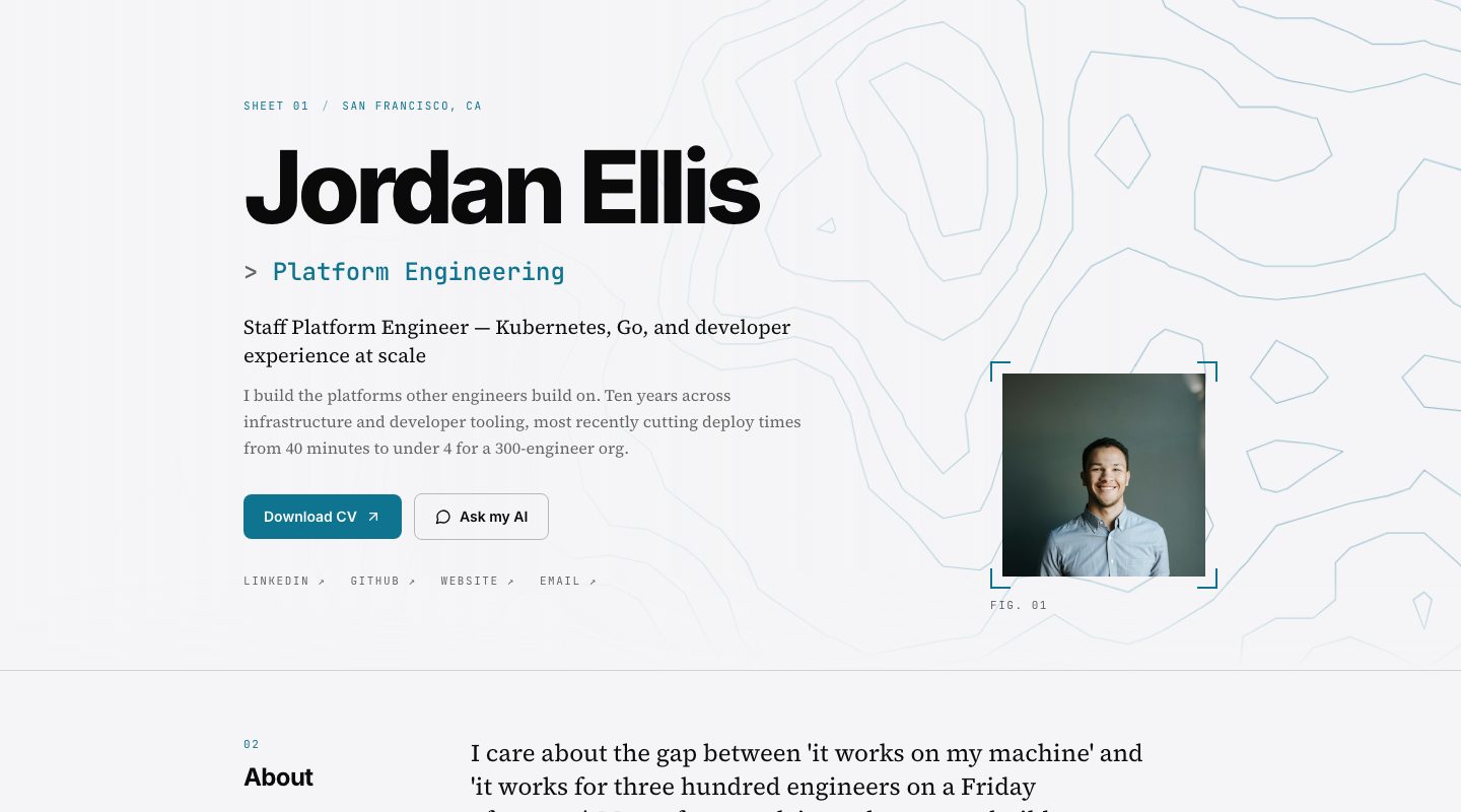 The Atlas template with the Ask my AI button beside Download CV